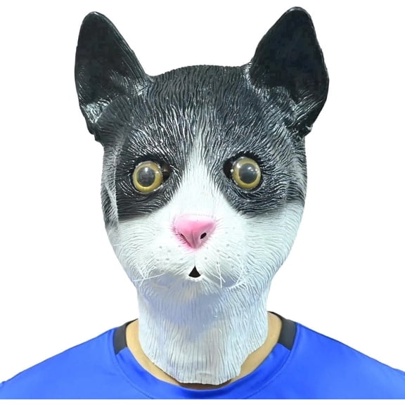 MAKEATREE Cute Cat Mask for Adults, Realistic Latex Cat Head Mask for Halloween Costume, Party Props, Unisex Animal Full Face Mask
