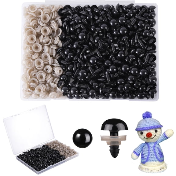 12mm Safety Eyes for Amigurumi Crochet, 400pcs Plastic Black Eyes with Washers, DIY Stuffed Animals Halloween Decorations Craft Supplies, Black