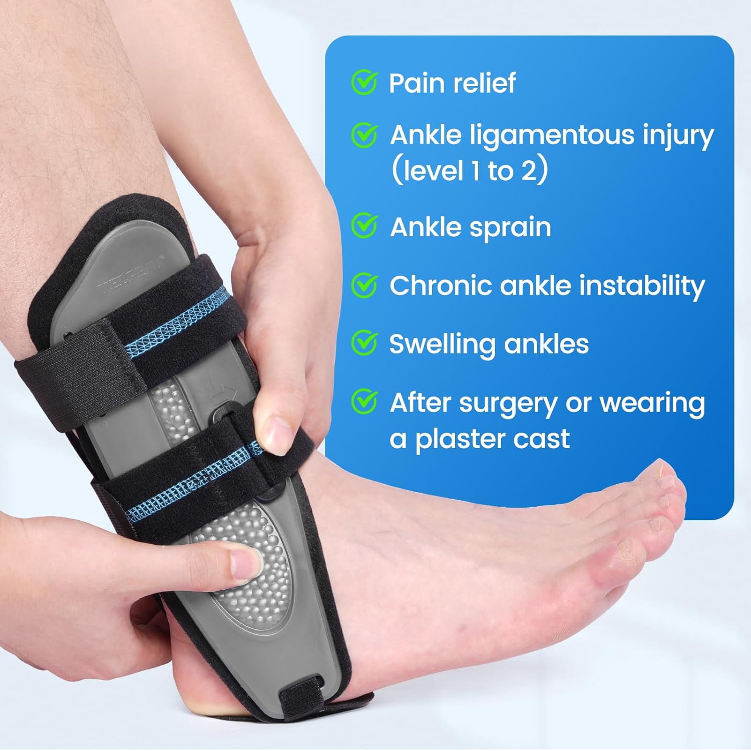 Velpeau Ankle Support Brace for Men & Women, Ankle Stabilizer, Stirrup Splint for Sprains, Tendonitis, Volleyball, Basketball, Sprained Ankle, Reversible Left & Right Foots, One Size (Foam Pad, Grey)