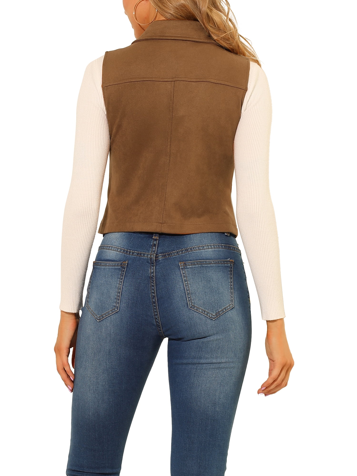 DARING DIVA Women's Faux Suede Female Short Jacket Outwear Vest M Camel