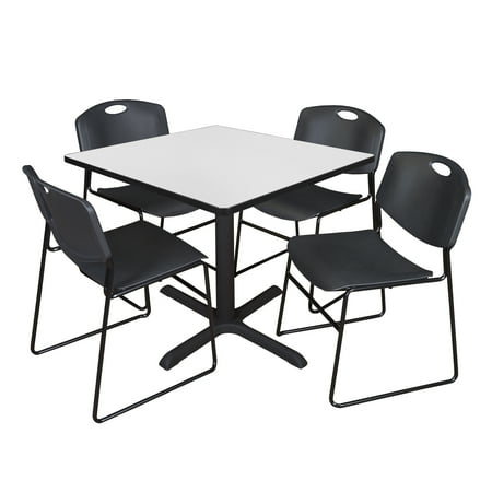 UPC: 0192357142042 | Regency Cain 36 in. Square Breakroom Table- White & 4 Zeng Stack Chairs- Black