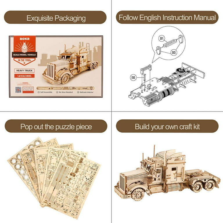 ROKR 3D Wooden Puzzle for Adults-Mechanical Car Model Kits-Brain Teaser  Puzzles-Vehicle Building Kits-Unique Gift for Kids on Birthday/Christmas