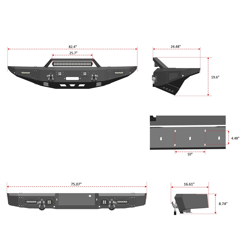 Vijay Compatible with 2010-2011-2012-2013-2014 Ford F150 Raptor Front and Rear Bumper Textured Black Steel with Light and D-ring