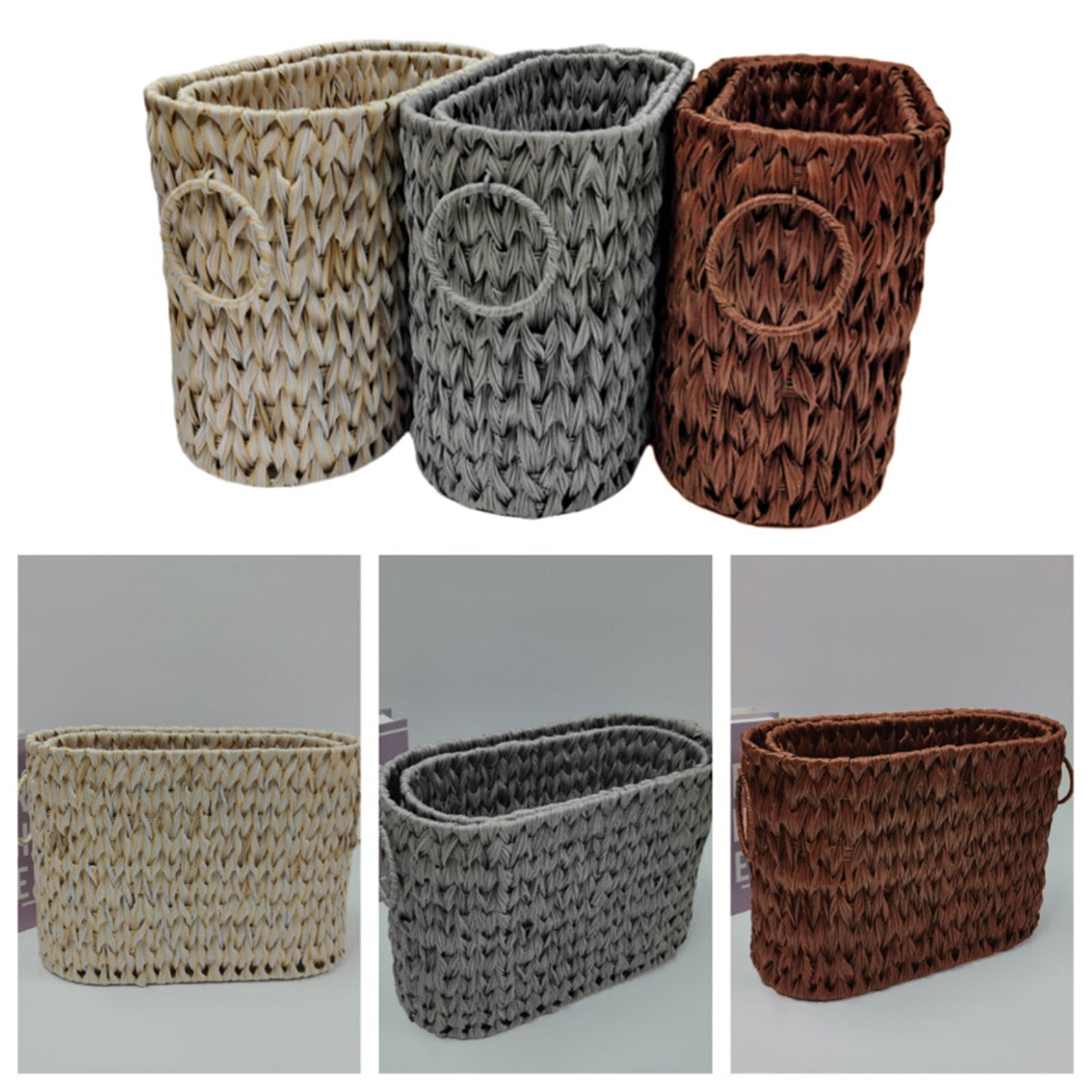 Elegant Wicker Toilet Paper Storage Basket with Lid Narrow Bathroom Organizers for 6 to 9 Rollsl Portable for Closet