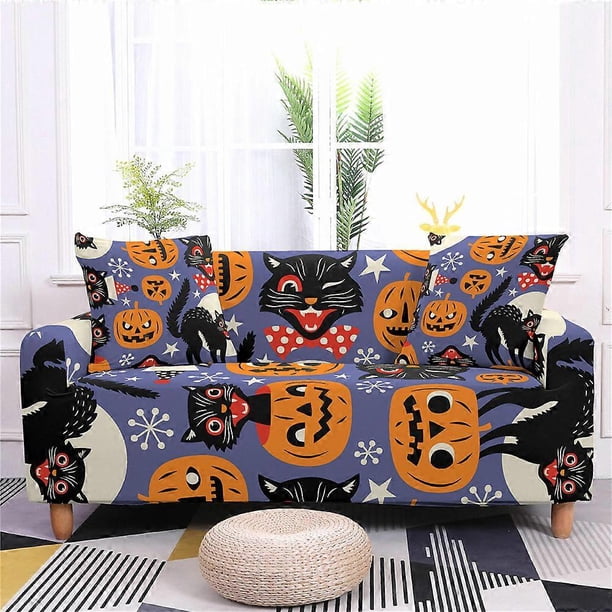 Printed Sofa Cover - Halloween Pumpkin Non-Slip Stretch Sofa Covers For Living Room 3 Seater Loveseats L-Shaped, Style E, 3 Seater 190-230cm (B)