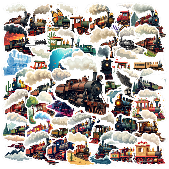 retro Train Stickers, Waterproof Train Sticker for Water Bottle Laptop Phone Cases Planner Skateboard Luggage Helmet Party Favor Decor, Ideal for Adults Teens Teacher Rewards