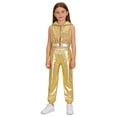thumbnail image 4 of inlzdz Girls Hip-Hop Jazz Modern Dance Sets Sleeveless Sparkly Sequins Hooded Crop Top with Metallic Pants Gold 8, 4 of 7