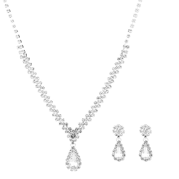 ruhuadgb Necklace Earrings,phoe 1 Set Bridal Necklace Earrings Jewelry Set for Wedding Silver