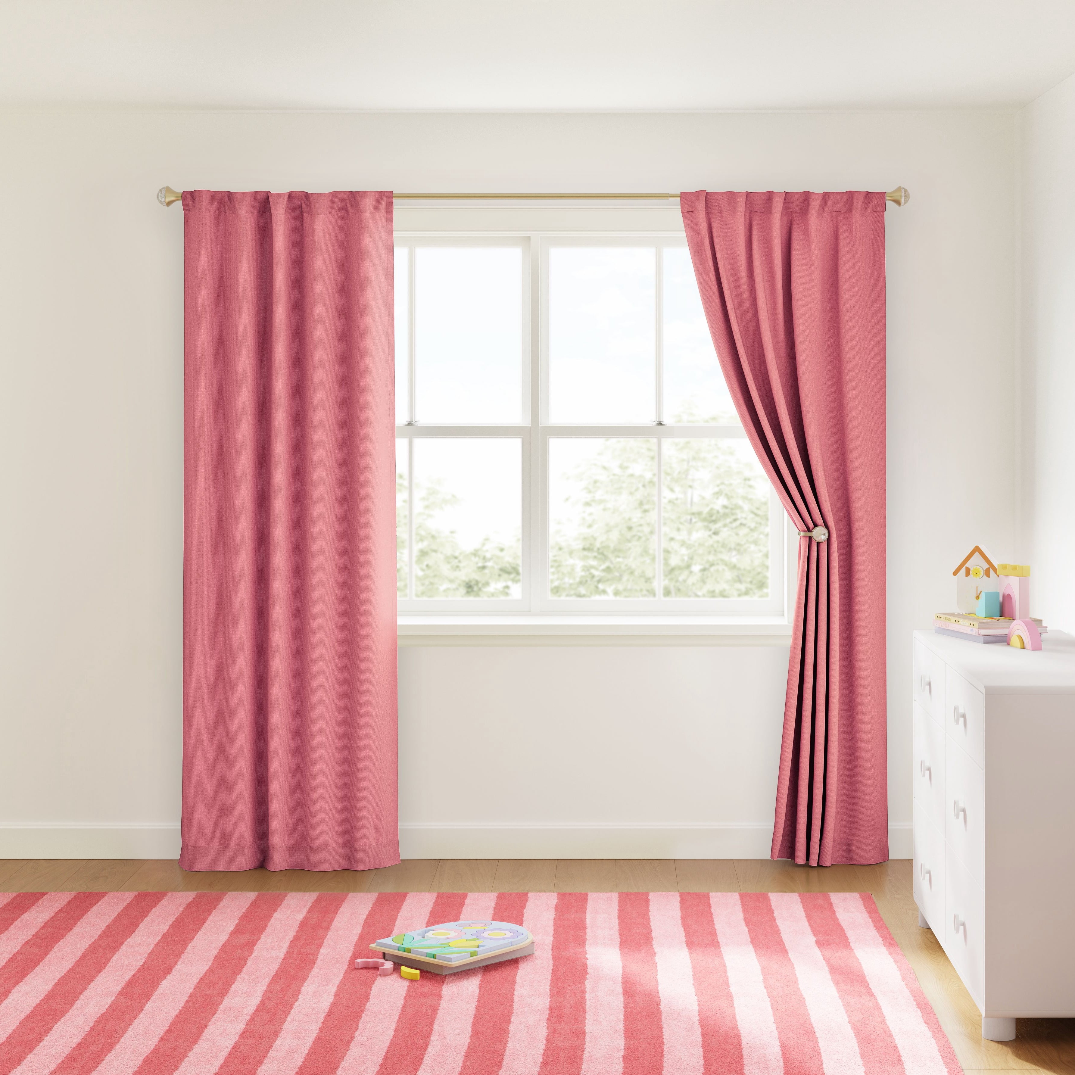 Mainstays Kids Pink Solid Blackout Rod Pocket with Back Tabs Curtain Panel Pair, Set of 2, 30" W x 95" L