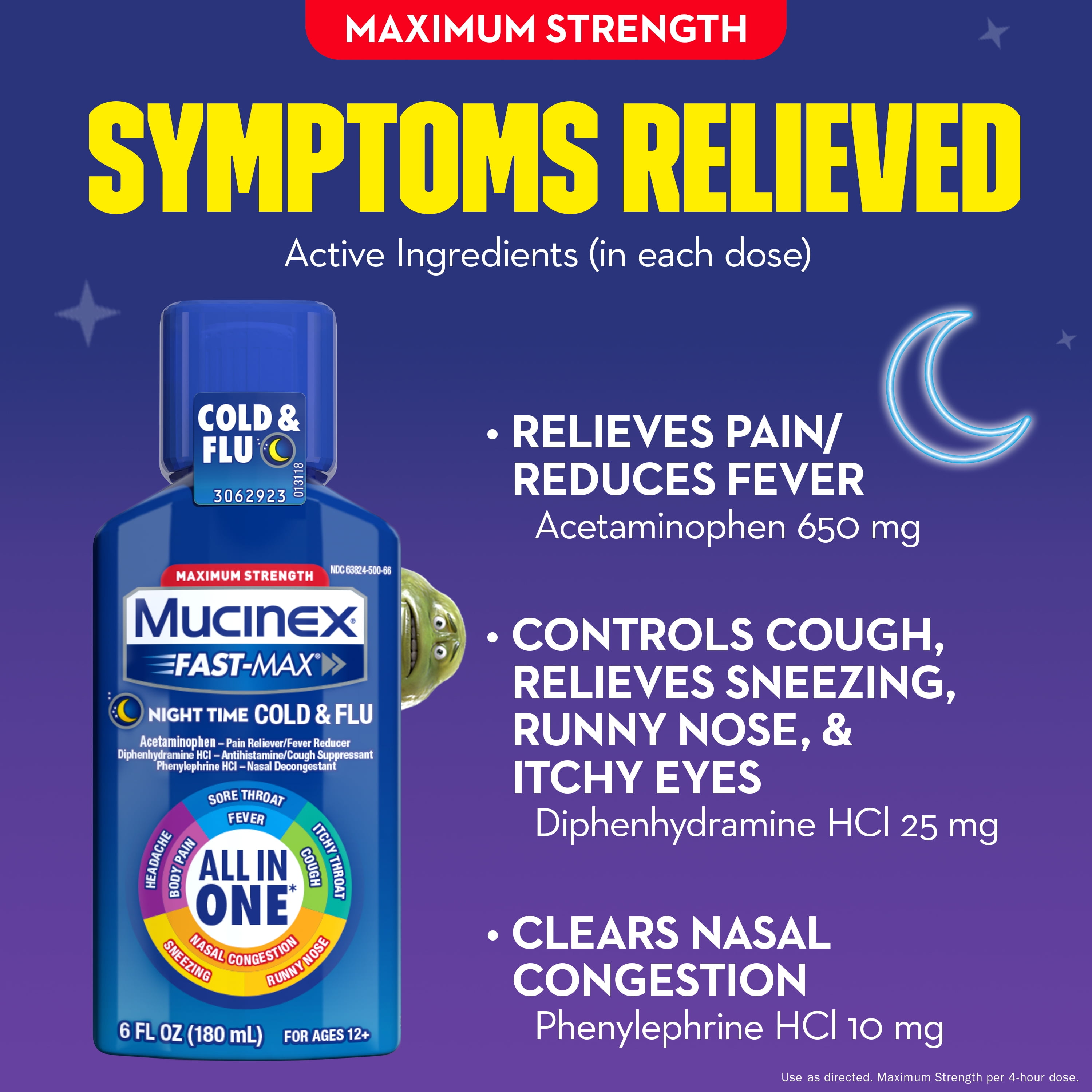 Mucinex Fast-Max Adult Nighttime Cold and Flu Liquid, 6 fl oz