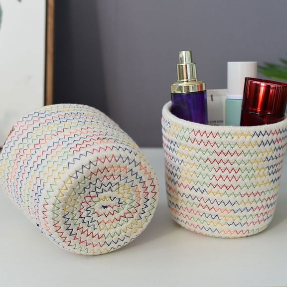 OULII White Cotton Rope Woven Desktop Storage Basket Organizer for Home Decor and Small Item Storage Solutions