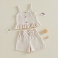 thumbnail image 6 of TOWED22 Toddler Baby Girl Summer Clothes Cotton Ruffled Sleeve Shirt Tops and Shorts Set Outfits 12Months-4T(Blazer,3-4 Y), 6 of 7