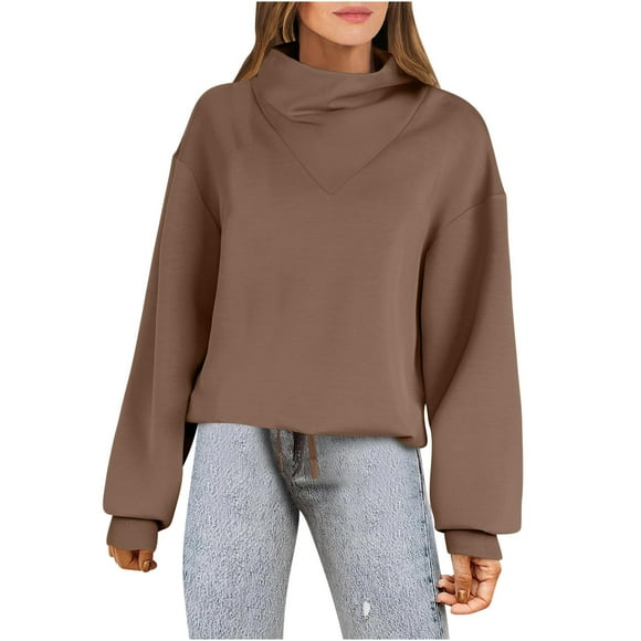 RKSTN Women Blouses Women's Cowl Neck Oversized Sweatshirts Fall Trendy Pullover Preppy Clothes Cute Teen Girls Outfits Blouses for Women Dressy Casual