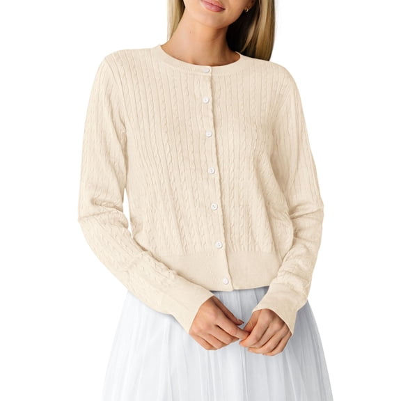 PRETTYGARDEN Women Lightweight Button Up Cardigan Sweaters | Soft Stretchy, Cozy Cable Knit, Long Sleeve Crew Neck, Trendy Cardigans, Cute Casual Outfits, Early Fall Fashion Clothing