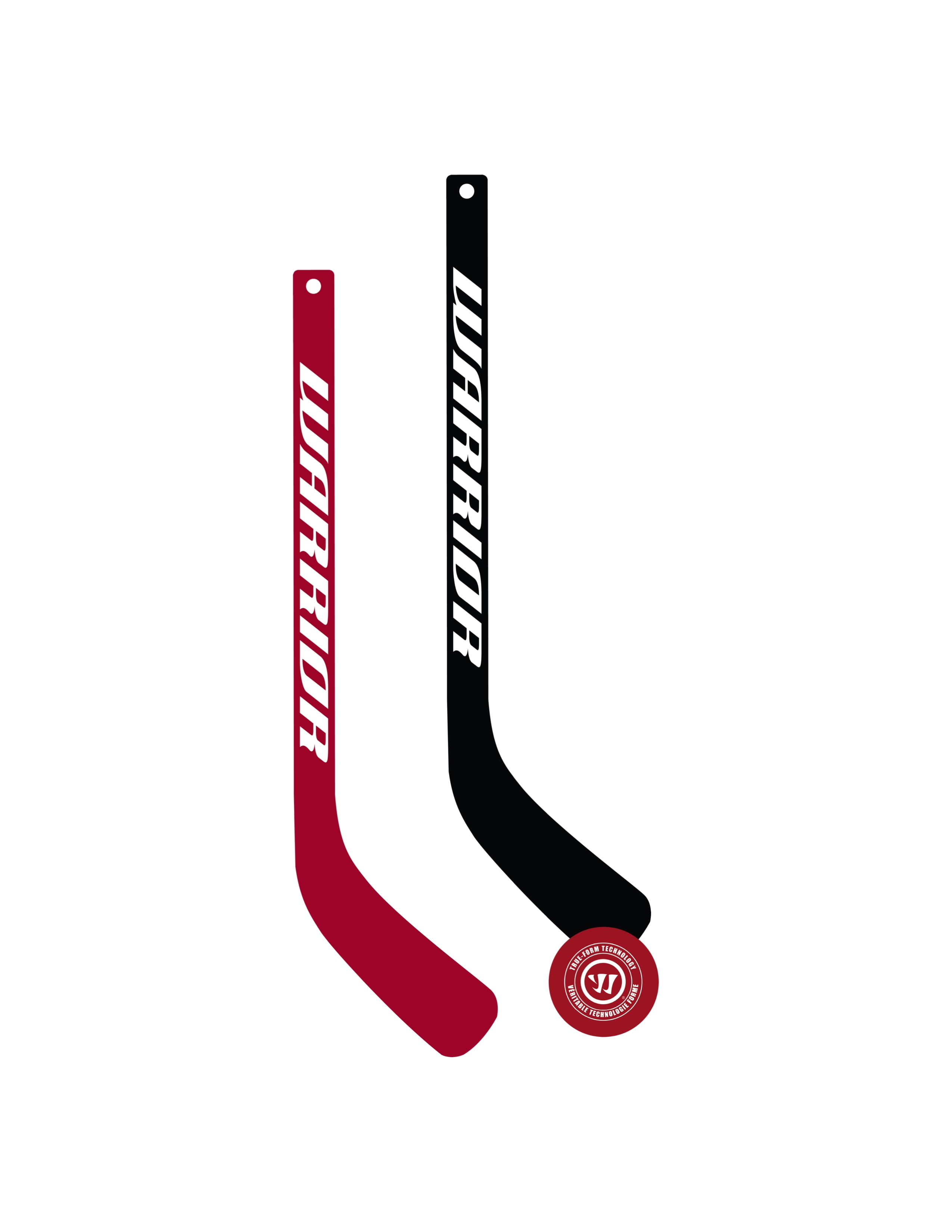 Warrior Mini Hockey Player Stick Set - 2 Mini Player Sticks (1 Red and 1 Black), 1 Red Ball