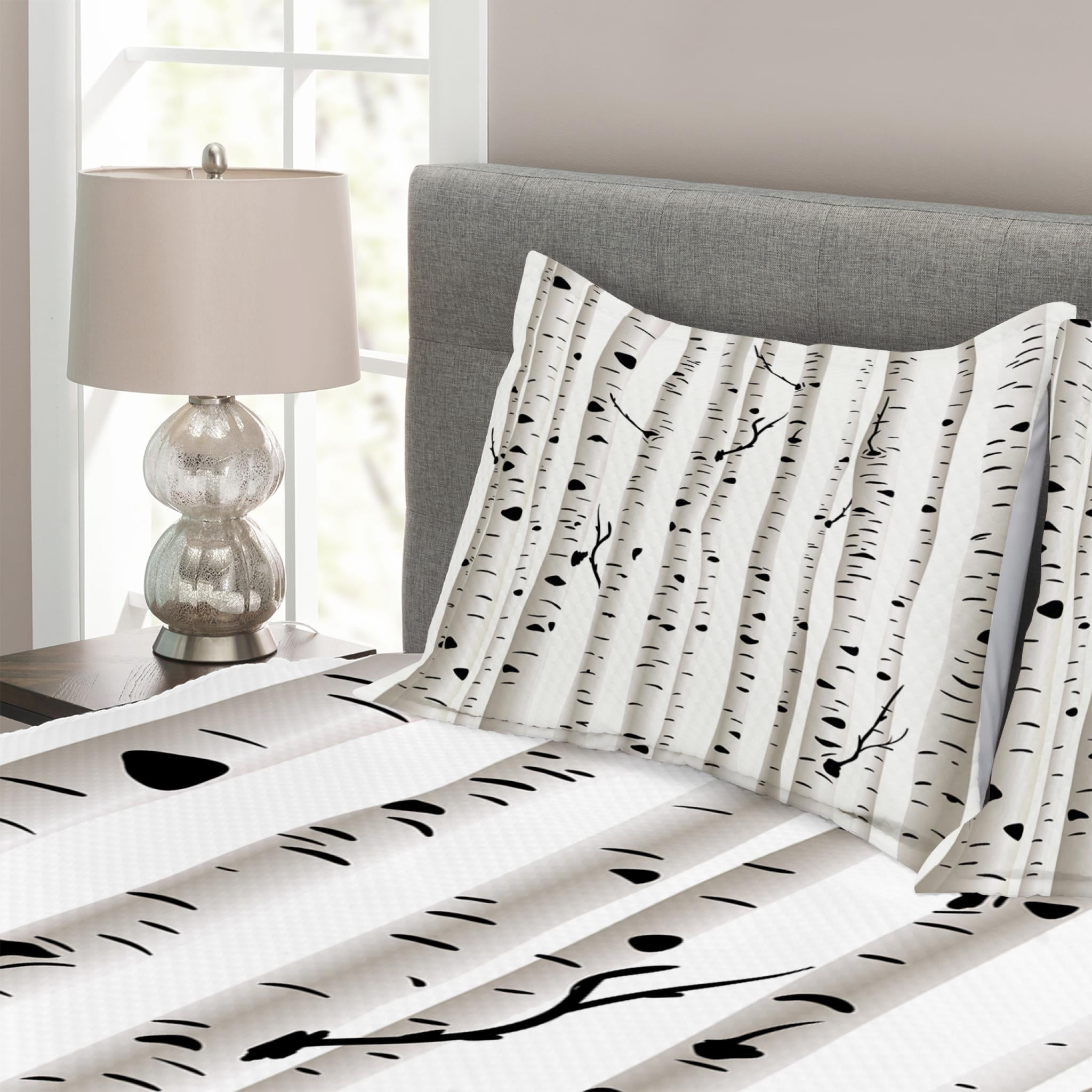 Birch Tree Duvet Cover Set Queen Size Decorative 4 Pieces Bedding