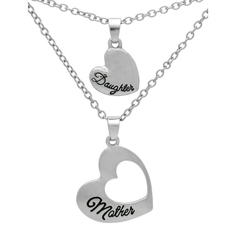 American Art Pendant - Art Attack Silvertone Mother Daughter Mom Love Heart Cutout BFF Best Friends Pendant Necklace Gift Set