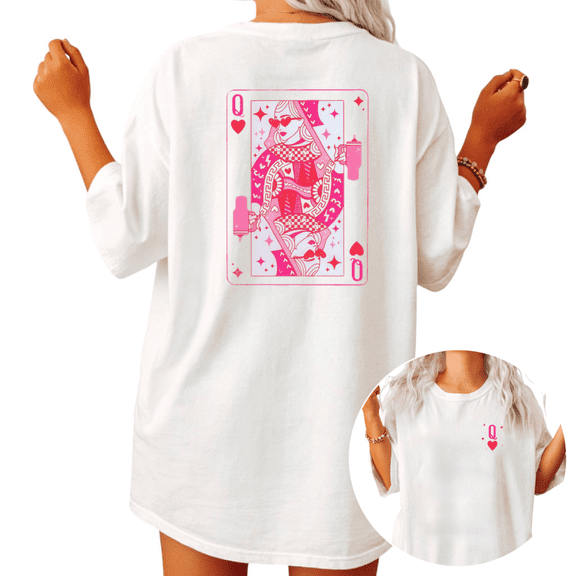 Trendy Queen Of Hearts Tumbler Graphic Tees Womans T shirt Black/White S-5XL Shirts Casual Party Tops