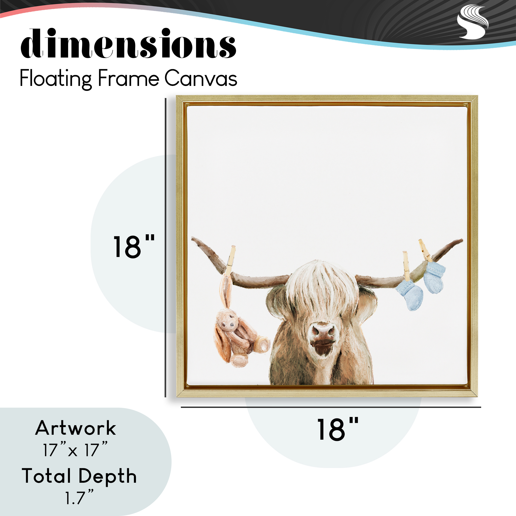 Highland Cow Baby Boy Gold Framed Floater Canvas Wall Art, design by Ali Lynne