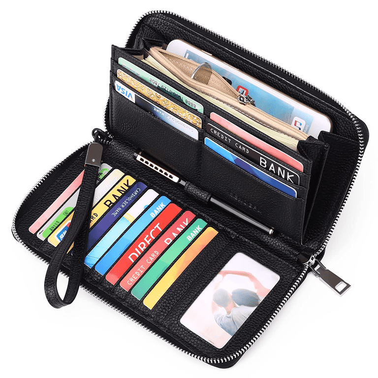 Sendefn Zip Around Leather Wallet, RFID Blocking, Black photo 1