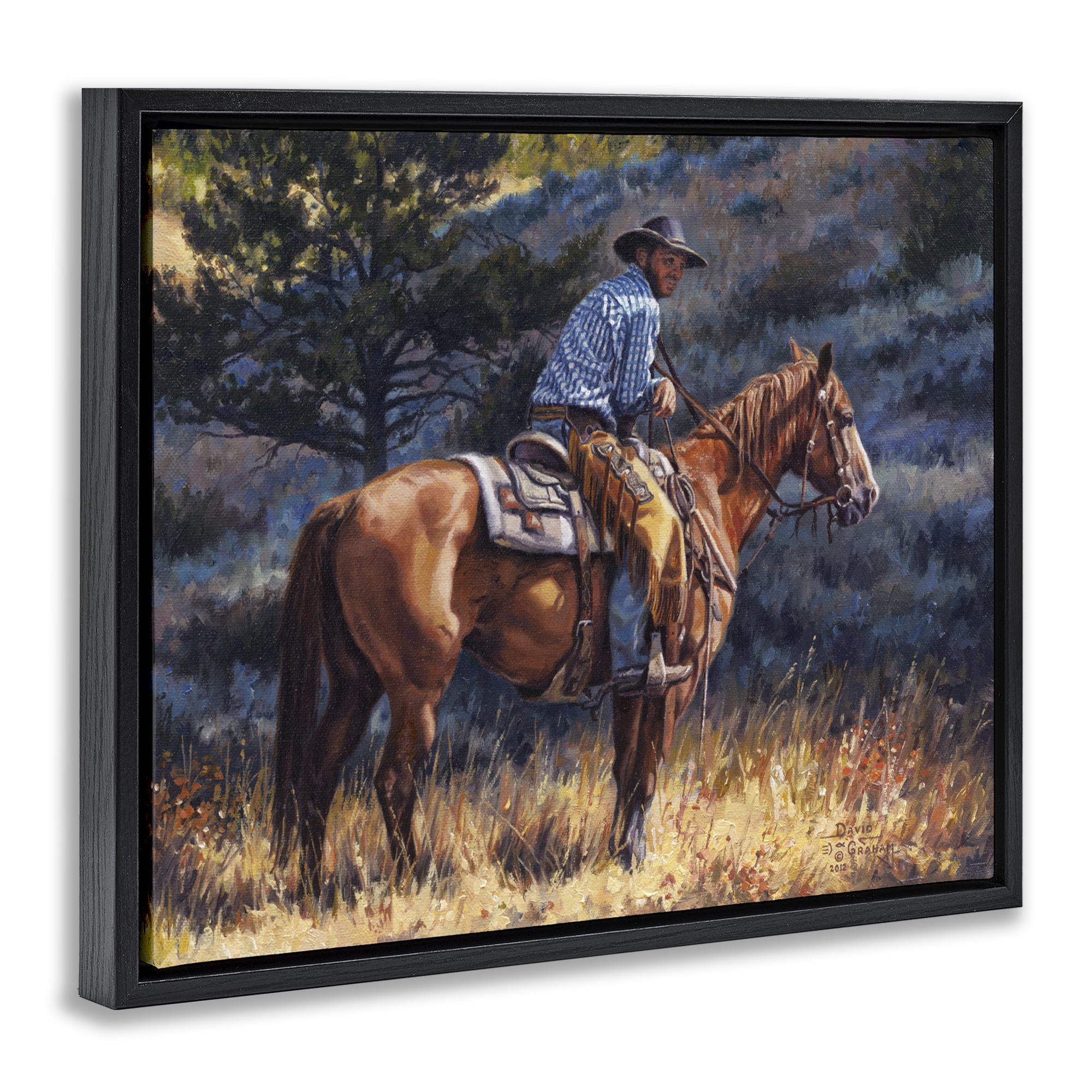 Stupell Industries Early Start Cowboy Animals & Insects Painting Black Floater Framed Canvas Art Print Wall Art, 31 x 25