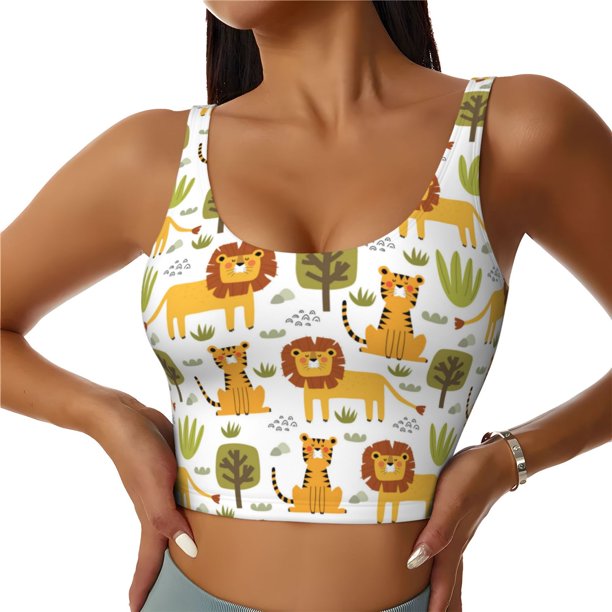 Balery Tiger Lion Sujetadores deportivos con espalda cruzada para mujer, acolchados, sin costuras, de alto impacto, ideales para yoga, gimnasio, entrenamiento y fitness.-Small