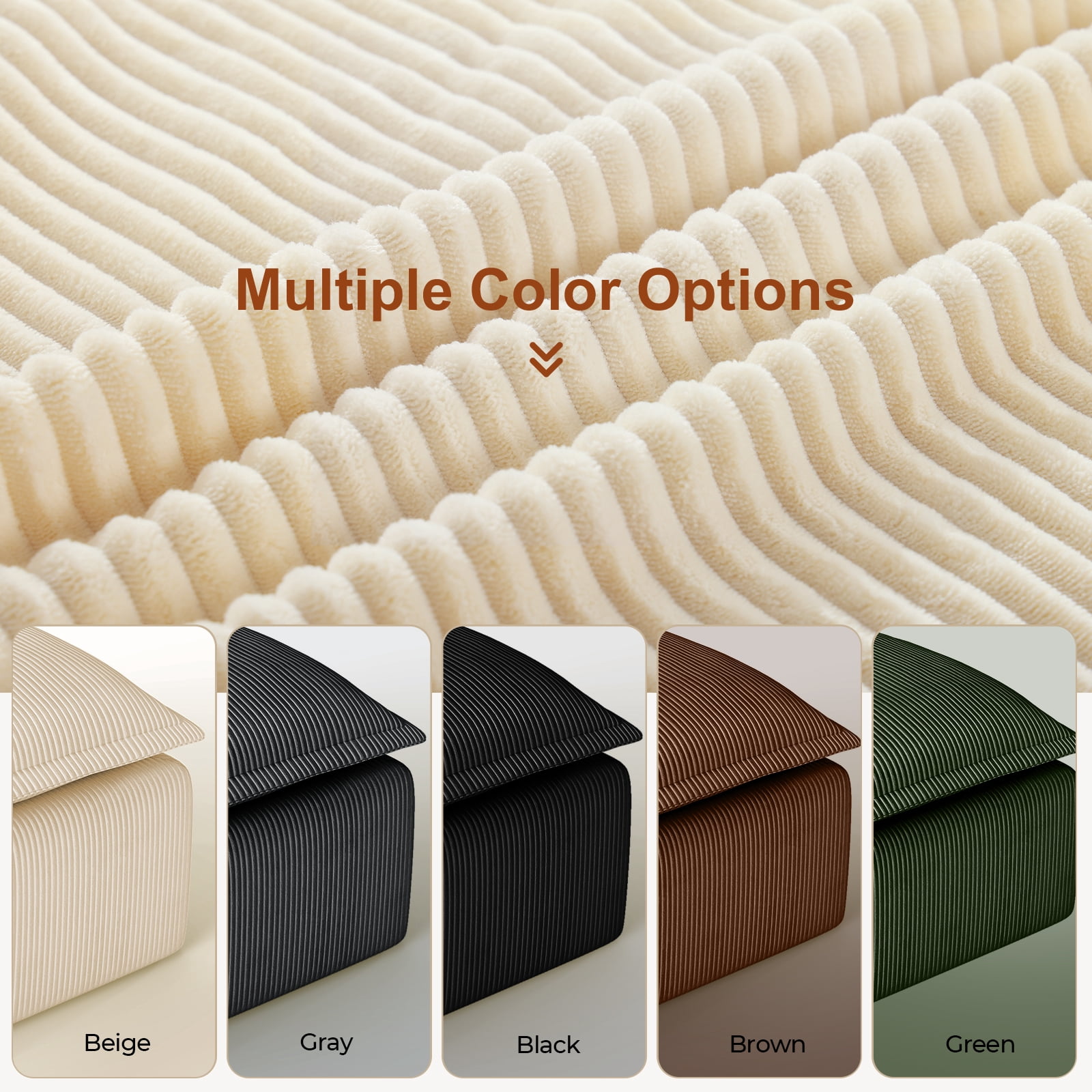 Corduroy Ottoman Pouf for Modular Sectional Sofa Upholstered Footrest Stool for Living Room Beige
