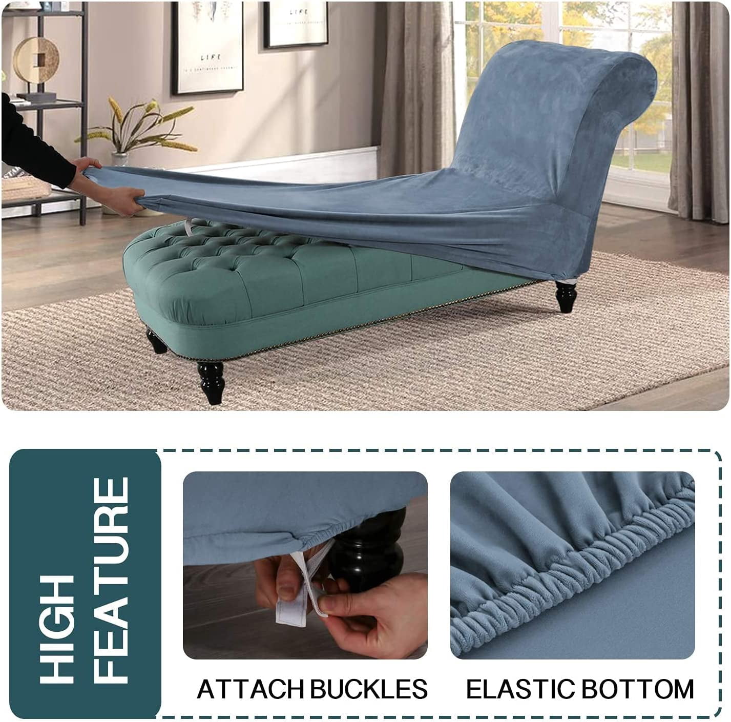 Velvet Armless Chaise Lounge Cover, Stretch Lounge Chaise Chair Slipcover Soft Recliner Sofa Slipcover Pet Furniture Protector