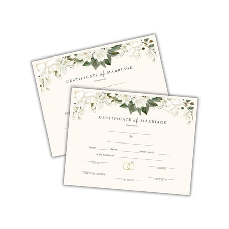 Marriage Certificate on Linen Floral 6pk 8.5x11 Vow Renewal Modern Gold for Framing Ceremony Keepsake Greenery Commitment Minister