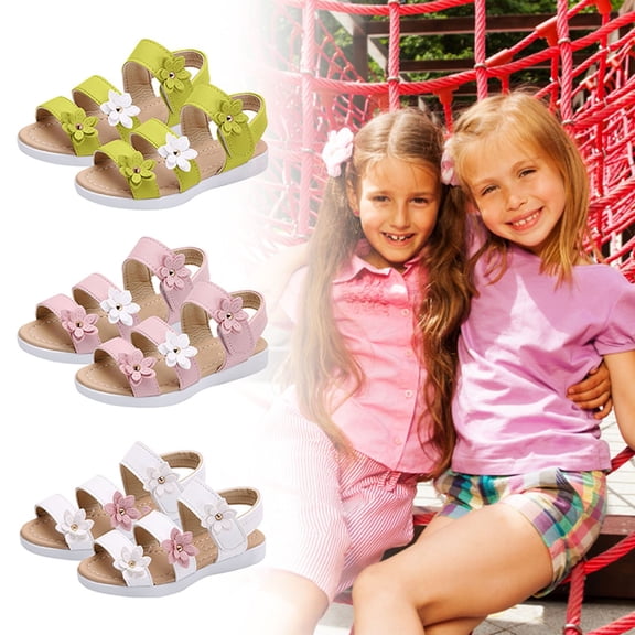 RTKFRFLM Girls Princess Beach Sandals Three-Flower Decor Soft Sole Shoes Pink 8-9 Years