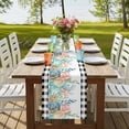 thumbnail image 4 of Table Runners 90 Inches Long Dress Scarves, Coastal Corals Shells Farmhouse Coffee/Dining/Kitchen Table Runner for Living Room, Ocean Marine Life Sstarfish Black Plaid 13x90 Inch, 4 of 9