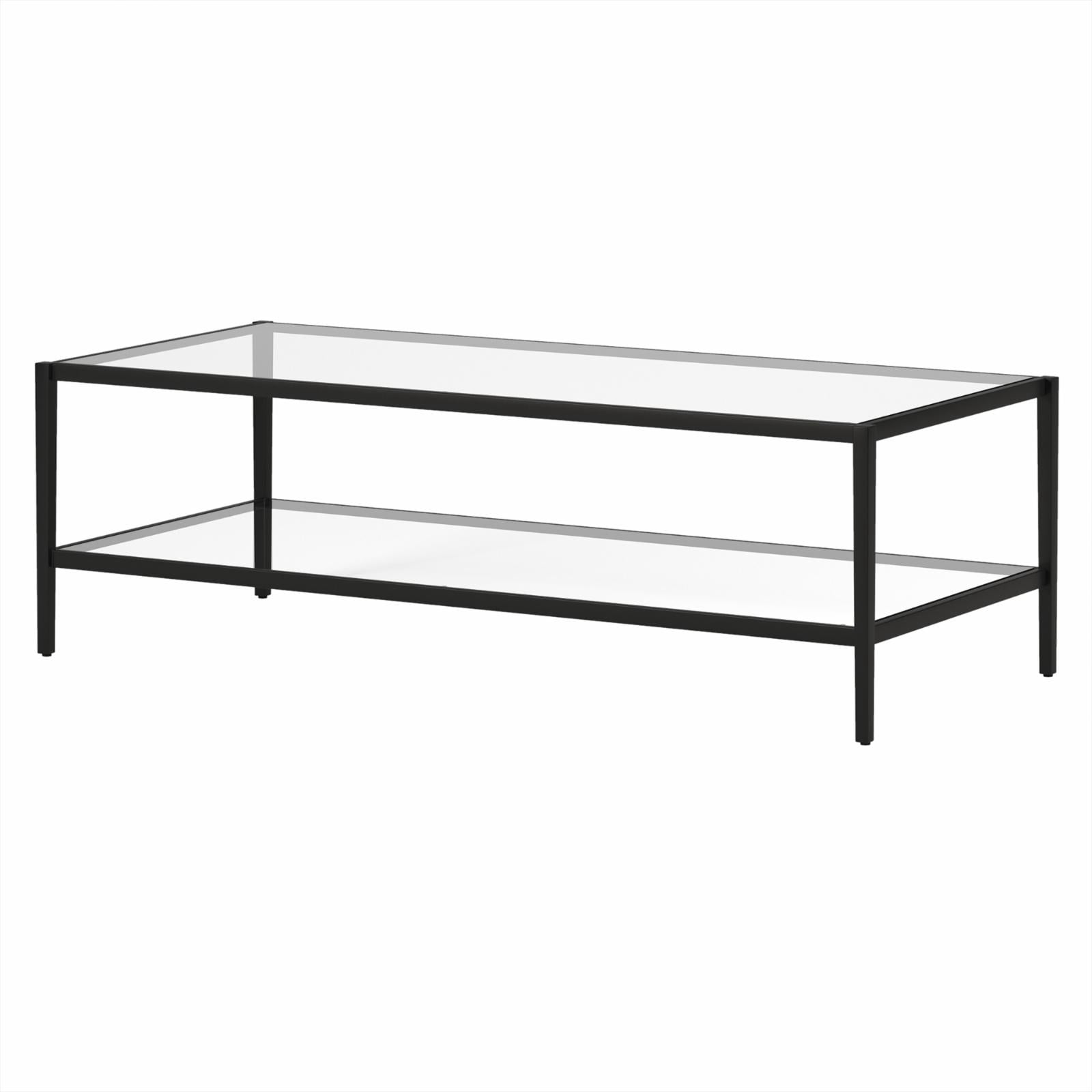 Evelyn&Zoe Hera 54" Wide Rectangular Coffee Table with Glass Shelf, Blackened Bronze