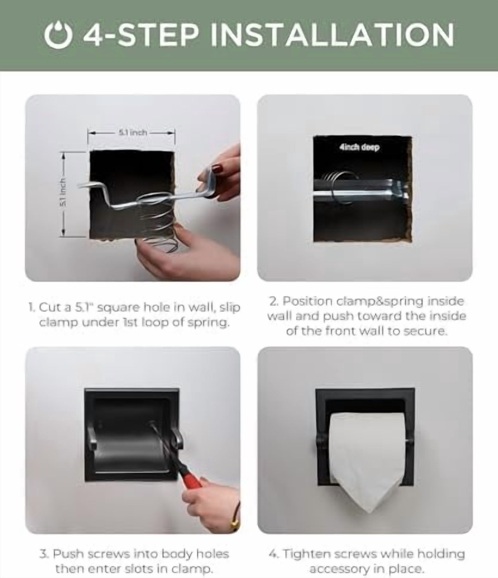 Recessed Toilet Paper Holder, Stainless Steel Durable Tissue Roll Holder Wall Mount for Bathroom Space Saving Design with Mounting Bracket, in Wall Toilet Paper Dispenser, Oil Rubbed Bronze