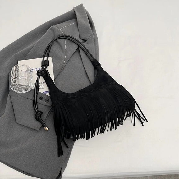 HMSHA Korean Retro Tassel Shoulder Bag for Women New Popular Versatile Nubuck Leather Crossbody Bag Fashion Commuter Handbags