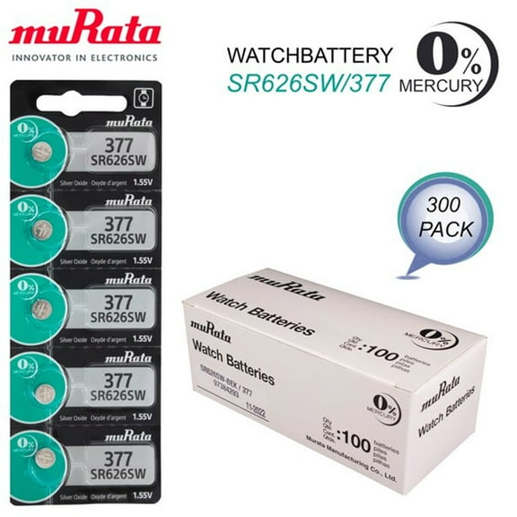 300 x Murata 377 Silver Oxide batteries 1.55V SR66 SR626SW 376 Watches 0% Mercury