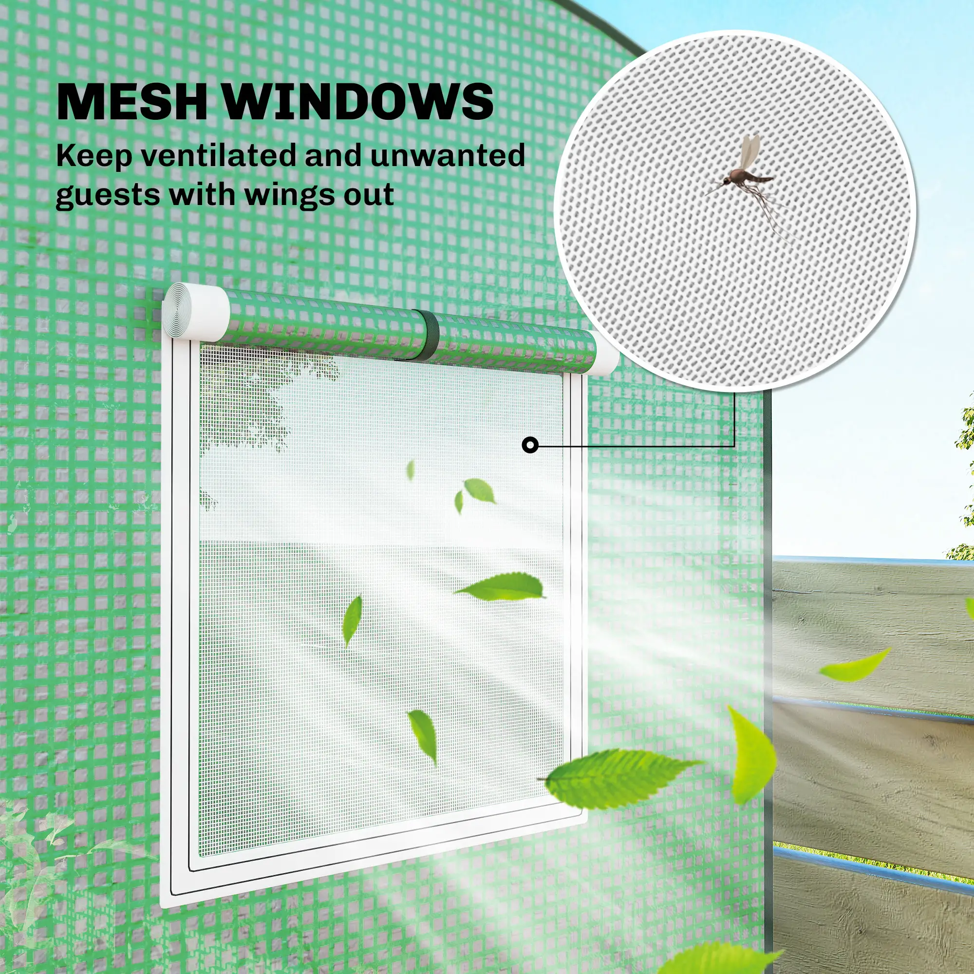 Walk-in Greenhouse with 140gsm PE Cover, Roll-Up Door & Mesh Windows, Powder-Coated Steel Frame, Windproof Level 4 for Outdoor Plants