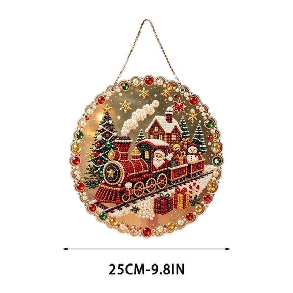 WWLQHUI Christmas Pearl Art Hanging Ornament,9.8'' Plastic Santa Train DIY Painting Kit for Window Tree Mantel Holiday Wall Decor