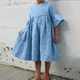 thumbnail image 2 of Tranfacy Robe d'Été pour Filles, Robe à Manches Courtes pour Filles, Robe Unie pour Enfants de Taille Moyenne à Grande, Robe Décontractée Plissée en Lin à Col Rond et Manches Mi-Longues, 2 of 4