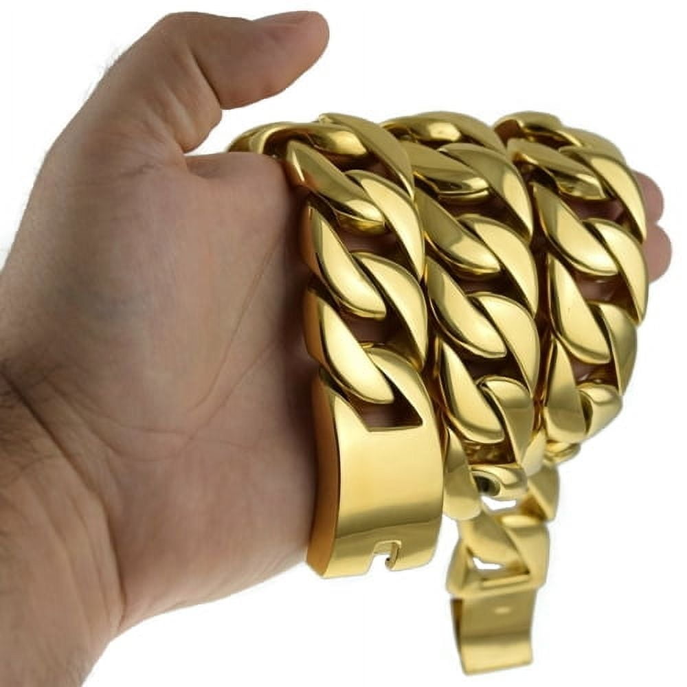 Mens Huge Chain 316L Stainless Steel 30 MM Wide Chunky Cuban Link Gold Finish 28" inch x 30MM Big Hip Hop Necklace