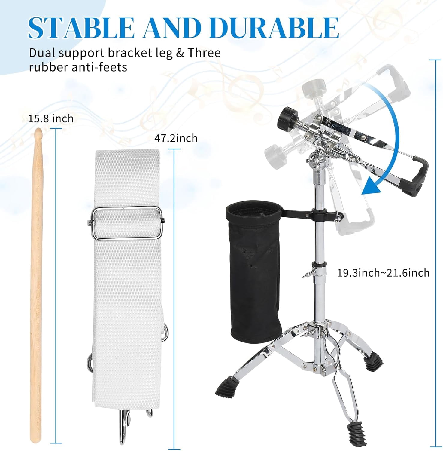 14 x 5.5 inches Snare Drum Set, Marching Snare Drum Kit for Students Beginners, Comes with Stand Sticks, Key, Bag, Mute Pad and Adjustable Straps (Blue)