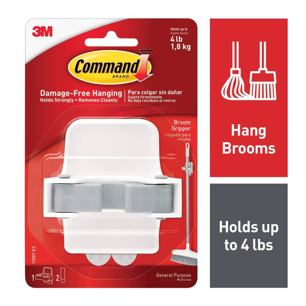 Command Broom Mop Stick Gripper Holder Indoor White Grey, 3-Pack