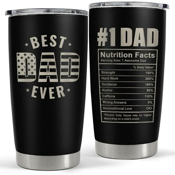 Best Dad Ever Tumbler with Lid - Dad Nutrition Facts 20oz Insulated Stainless Steel Mug - Coffee Mug for Travel Outdoor Sport Office, Gift for Father‘s Day Birthday