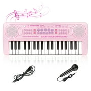 Shayson 37 Keys Keyboard Piano, Electronic Keyboard Piano for Kids 3 4 5 6 + with Microphone, Musical Instrument Early Learning Educational Toy Birthday Gifts (Pink)