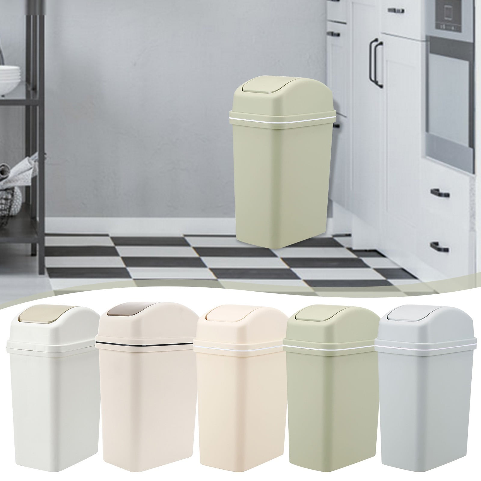 Yhmxh Household Trash Cans 6L, Large Capacity Cream Wind With Lid Garbage Cans Plastic Swing Top Garbage Can Slim Waste Bin for Under Sink/Cabinet, Kitchen Office Bedroom Bathroom College Dorm, Blue