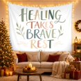 thumbnail image 3 of Healing Takes Brave Rest Quote Between Leafy Stems, Serene Boho for Wellness Enthusiasts, Botanical Wall Art, Thank You Gift, Tapestry Wall Hanging for Bedroom and Studio, 3 of 7