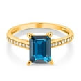 thumbnail image 2 of Gem Stone King 10K Yellow Gold London Blue Topaz and White Diamond Engagement Ring for Women (2.11 Cttw, Emerald Cut 8X6MM, Gemstone November Birthstone, Available in Size 5, 6, 7, 8, 9), 2 of 5