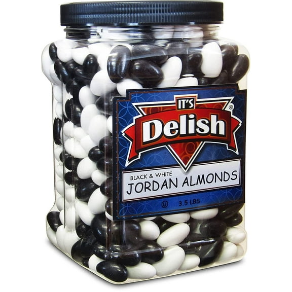 Tuxedo Black & White Jordan Almonds by Its Delish, 3.5 lbs Jumbo Container Candied Almond Nut with Sweet Hard Candy Coating - Bulk Wedding Favors and Party Buffets - USA Made, Vegan & Kosher