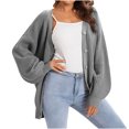thumbnail image 2 of PVCS Mode Femmes Casual Manches Longues V-Cou Bouton Solide Pull Dames Tops, 2 of 6