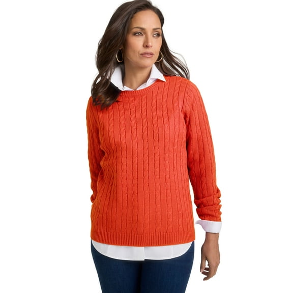 Jessica London Women's Plus Size Cable Crewneck Sweater