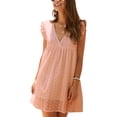 thumbnail image 3 of VISgogo Vestido casual para mujer, manga voladora, cuello en V, ahuecado, color sólido, suelto, vestidos acampanados VISgogo moda, 3 of 7